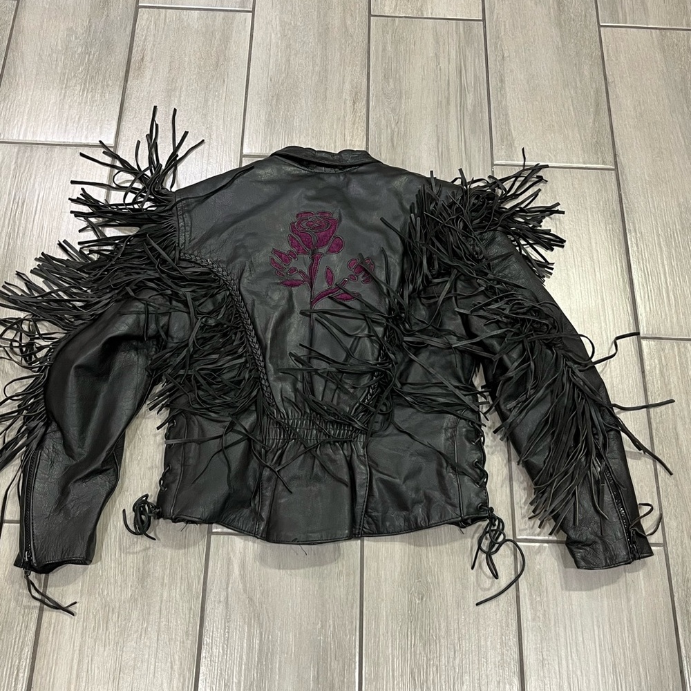 Vintage Barney’s Leather Black Leather Jacket purple Rose